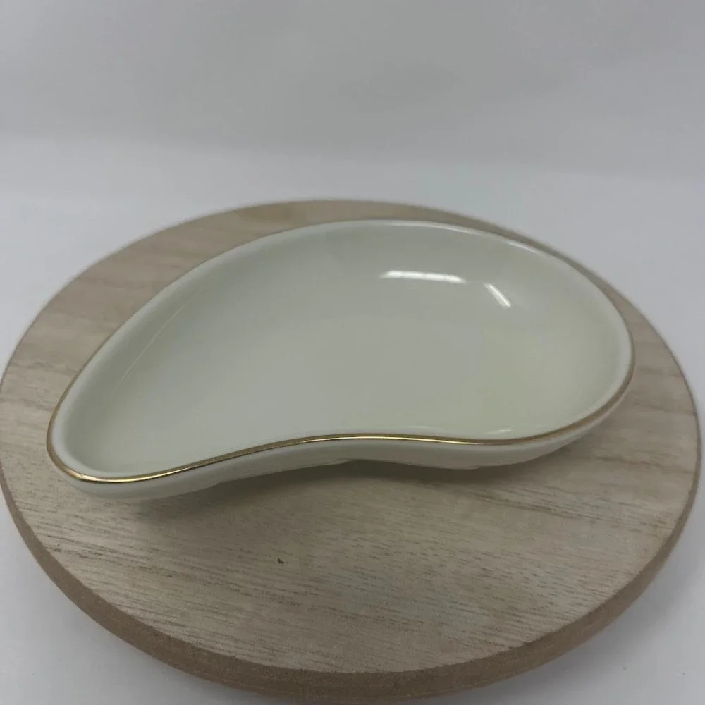 Vintage Ben Rickert Inc Fine China Curved Trinket Dish Ivory Gold Trim Japan MCM